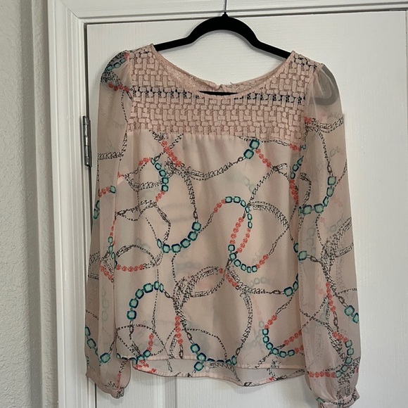 Elegant Women's Sheer Blouse - Cream with Multicolor Accents - Picture 1 of 7